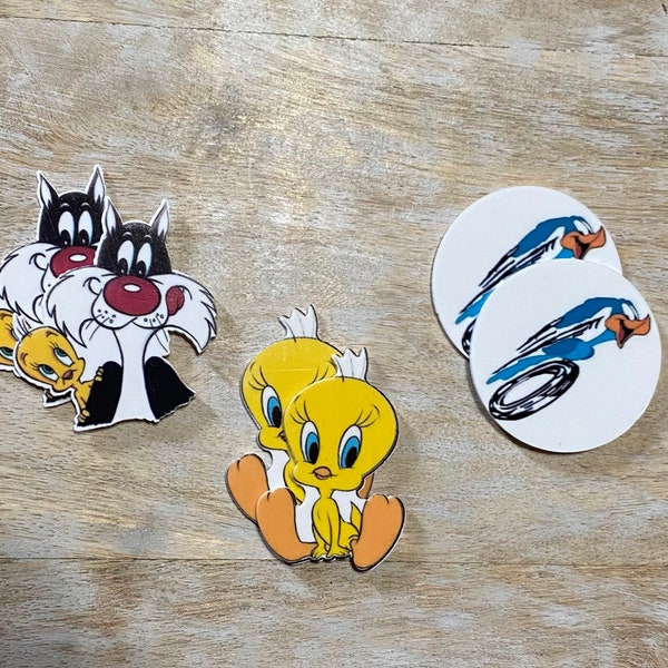 Complete Set of Looney Tunes Planar Resin Flat Backs | Road Runner, Sylvester, Tweety | Hair Bow Centers, Magnet, Scrapbooking Embellishment