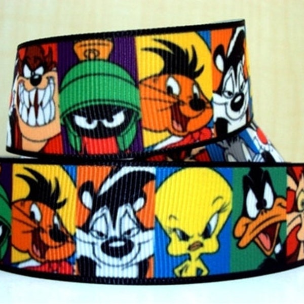 Looney Tunes Ribbon 1" High Quality Grosgrain Ribbon By The Yard Bugs Bunny Yosemite Sam Marvin the Martian Daffy Duck More