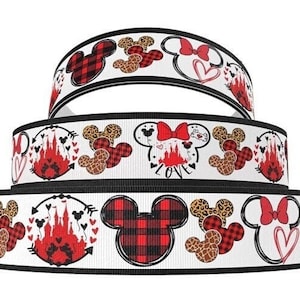 Cinta de Mickey Mouse de Disney de 1", 1,5" y 2" Cinta de grogrén de alta calidad Magic Kingdom Plaid Safari Love Cinta de Minnie Mouse cortada a medida