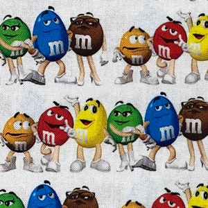 M&M Fabric 100% Cotton Fabric Fat Quarters Fat Eighths Tumbler Cut Chocolate Candies Peanut Mars Inspired M and M Candy Fabric