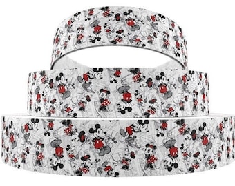 Disney Mickey Mouse Minnie Mouse Ribbon 1", 1.5" and 2" High Quality Grosgrain Ribbon By The Yard Classic Disney Ribbon