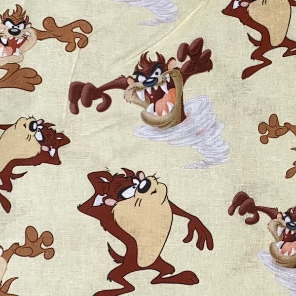 Tasmanian Devil Fabric 100% Cotton Fabric Fat Quarter Tumbler Cut Cartoon Collage Tazmanian Devil Looney Tunes Fabric