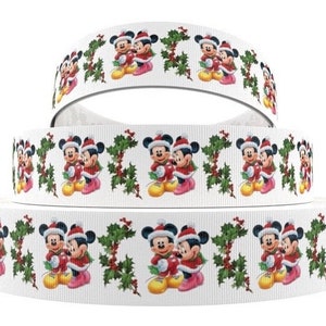 Disney Christmas Ribbon 1&quot;, 1.5&quot; and 2&quot; High Quality Grosgrain Ribbon By The Yard Mickey Mouse Minnie Mouse Santa Hat Xmas Disney Ribbon