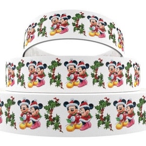 Disney Christmas Ribbon 1", 1.5" and 2" High Quality Grosgrain Ribbon By The Yard Mickey Mouse Minnie Mouse Santa Hat Xmas Disney Ribbon