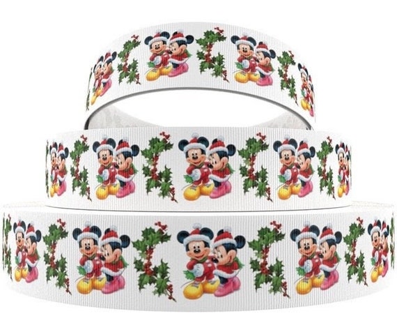 Disney Christmas Ribbon 1, 1.5 and 2 High Quality Grosgrain Ribbon By  The Yard Mickey Mouse Minnie Mouse Santa Hat Xmas Disney Ribbon