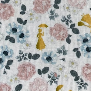 Disney Mary Poppins fabric 100% Cotton Fabric Fat Quarters Fat Eighths Tumbler Cut Flowers Umbrella Nanny