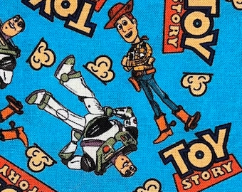 Disney Toy Story Cotton Fabric by the Yard, Woody Buzz Lightyear Blue Character Print, 100% Cotton