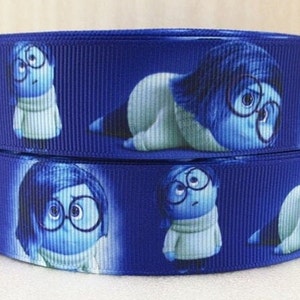 Disney's Sadness Ribbon 1" High Quality Grosgrain Ribbon By The Yard Inside Out Ribbon Emotions Character