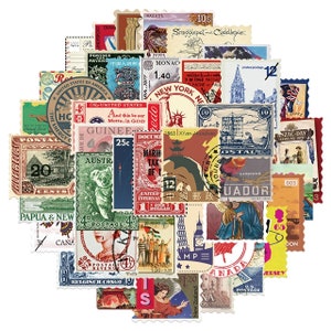 May include: A collection of vintage postage stamps with various designs and colors. The stamps feature images of landmarks, portraits, and historical events. Some stamps have text in multiple languages, and the collection is arranged in a circular pattern.