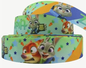 Disney Zootopia Ribbon 1" High Quality Grosgrain Ribbon By The Yard | Judy Hopps, Nick Wilde Rabbit | Hair Bows, Wreath, Scrapbooking More