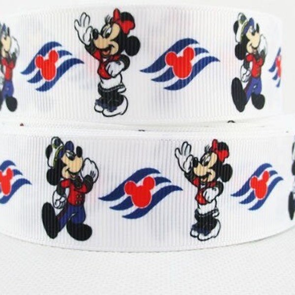Disney Cruise Line Ribbon 1", 1.5" and 2" High Quality Grosgrain Ribbon By The Yard Disney Cruise Ribbon Minnie Mouse Mickey Mouse Ship Boat