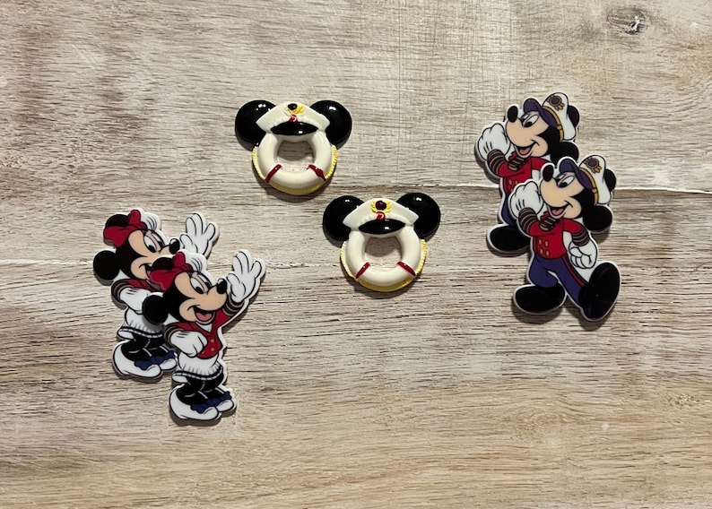 Disney Mickey & Minnie Mouse Cruise Resins Flat Back Planar Resin | Captain Mickey Mouse Resin Sailor Minnie 3D Life Ring Icon Cruise Ship ALL (one of Each)