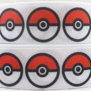 May include: White ribbon with a repeating pattern of red, white, and black Poke Balls.