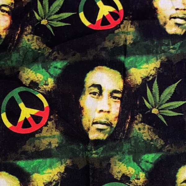 Bob Marley Fabric 100% Cotton Fabric by the Yard Reggae Music Caribbean Band Group Jamaican