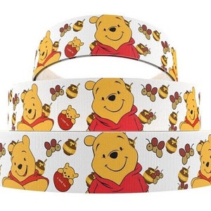 Cinta de grogrén de alta calidad de Winnie the Pooh de Disney de 3/8" cortada a medida / Abejas de miel / Lazos para el cabello, cordones de zapatos, álbumes de recortes y más