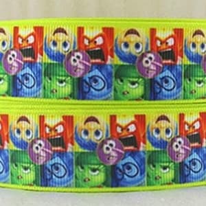 Disney's inside-out lint 1" hoge kwaliteit grosgrain lint op maat gesneden Verdriet Walging Vreugde Woede Angst Karakters Emoties