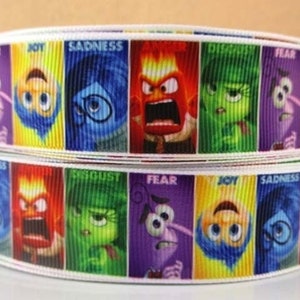 Cinta de Disney Inside Out de 1 pulgada de grogrén de alta calidad cortada a medida Tristeza Disgusto Alegría Ira Miedo Personajes Emociones