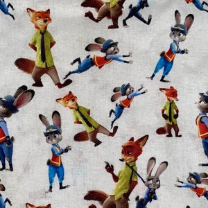 18x10&quot; Disney Zootopia Fabric 100% Cotton Fabric Remnant Disney Animal lZoo Movie Judy Hopps Nick Wilde