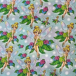 Disney Tinkerbell Fabric 100% Cotton Fabric Fat Quarter Tumbler Cuts Fat Eighths Disney Neverland Peter Pan Tinker Bell Collage Fabric