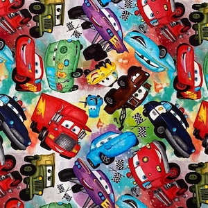 Disney Bilar Bomullstyg Fat Quarter – FQ F8 Tumbler Cuts – Blixten McQueen-tryck bild 1