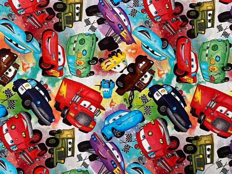 Disney Bilar Bomullstyg Fat Quarter – FQ F8 Tumbler Cuts – Blixten McQueen-tryck bild 1