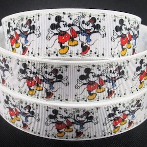 Disney Mickey Mouse Minnie Mouse Ribbon 1&quot; High Quality Grosgrain Ribbon By The Yard Classic Disney Minnie and Mickey Dancing Ribbon