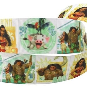 Disney Moana Ribbon 1" High Quality Grosgrain Ribbon By The Yard Pua Maui Princess Movie Film Character Cartoon