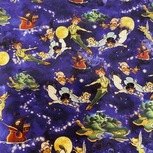 Disney Peter Pan Fabric 100 % Cotton Fabric Disney Fat Quarter Tumbler Cuts Fat Eighths Neverland Tinker Bell Wendy John Michael London