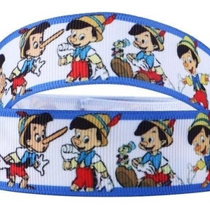 Disney Pinocchio Ribbon 1&quot; and 1.5&quot; High Quality Grosgrain Ribbon By The Yard Classic Disney Puppet Real Boy