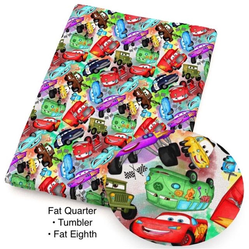 Disney Bilar Bomullstyg Fat Quarter – FQ F8 Tumbler Cuts – Blixten McQueen-tryck bild 2