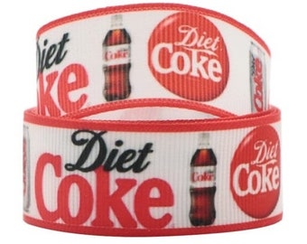 Diet Coke Ribbon 1&quot;, 1.5&quot; and 2&quot; High Quality Grosgrain Ribbon By The Yard Coca Cola Soda