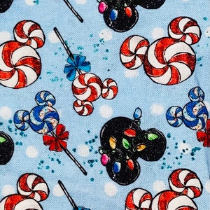 Disney Christmas Fabric 100% Cotton Fabric by the Yard Mickey Mouse Christmas Lights Lollipop Xmas Fabric
