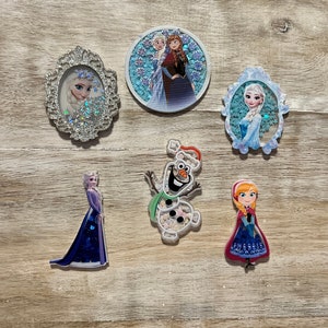 Disney Frozen Shakers |  Flat Back Planar Resin | Anna, Elsa, Olaf | Glitter Sequin Center | Perfect for Embellishing