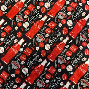 Coke Fabric 100% Cotton Fabric by the Yard Coca Cola Fabric Beverage Drink Bottles