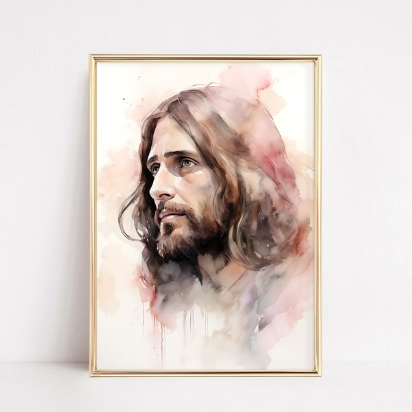 Jesus Christus Portrait | Religiöse Poster | moderne christliche Kunst | Aquarell Jesus Wandbild | ungerahmt