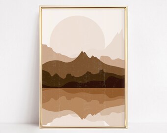 Abstract landscape poster | Mid century wall art | brown boho wall art | unframed