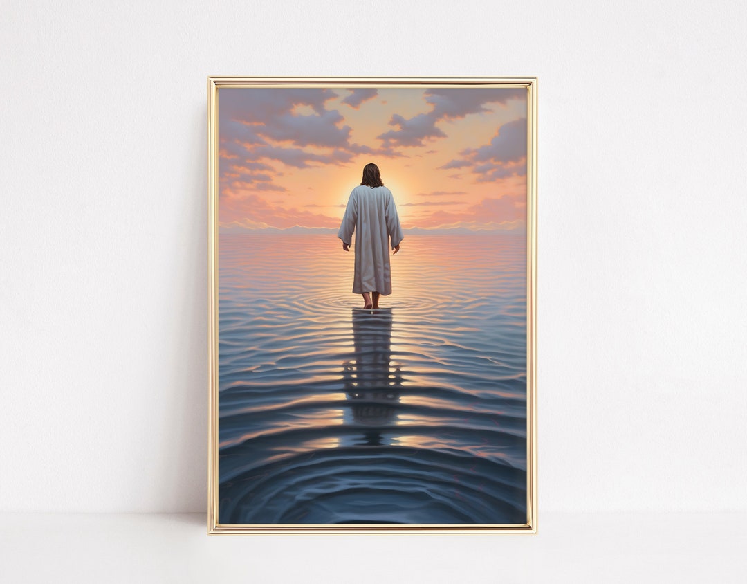 Jesus Walking on Water Wall Mural Religious Poster Modern Christian Art ...