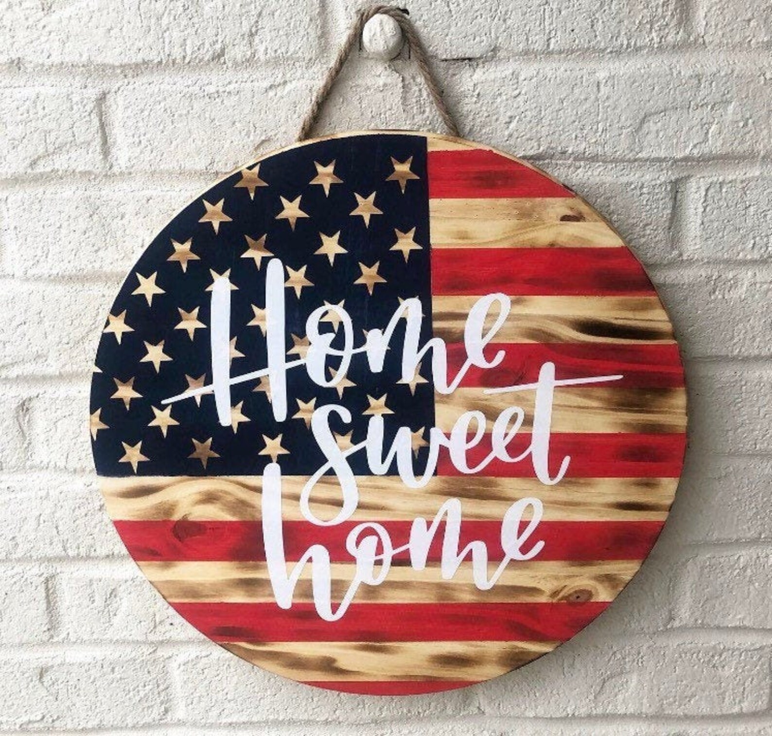 American Flag Door Hanger Patriotic Door Hanger Round door Etsy