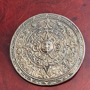 Vintage .925 Aztec Calendar Pin-Pendant Brooch, Heavy  .925 Aztec Silver Pin