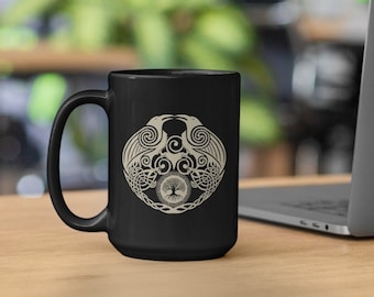 Pagan coffee mug, Odins Ravens, Guarding The Tree of Life, Pagan coffee mug,Black 15oz Mug, Pagan Gift, Wiccan Gift, Viking Gift, Norse Gift