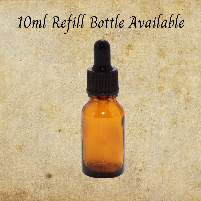 May include: A 10ml amber glass bottle with a black dropper top. The bottle is labeled "10ml Refill Bottle Available".