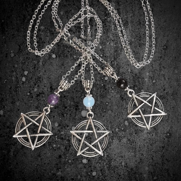 Pentacle Necklace, Necklace, Crystal Beads, Witch Gift, Wiccan, Pagan, Spiritual, Jewelry, Protection, Amulet, Gift, Magick, Charm