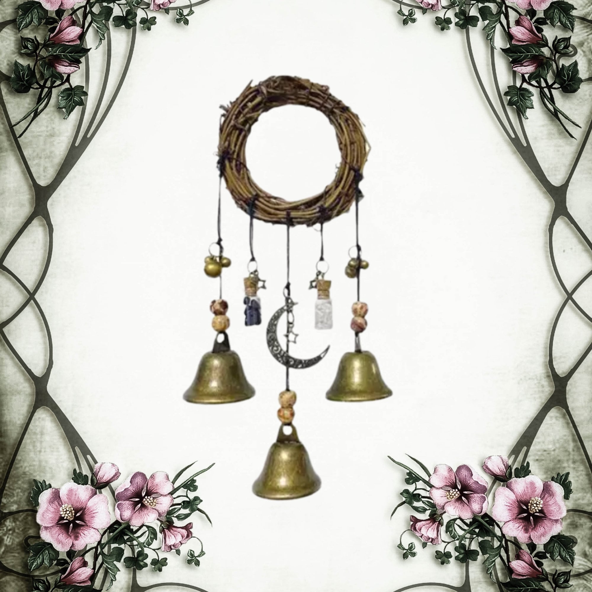 Witch Bells Hanging Protection Ward ~Witchy Purple Pentagram Pentacle  Blessed Be snake Witch Hat ~Witches Bells ~ Witchbells ~Door Bells
