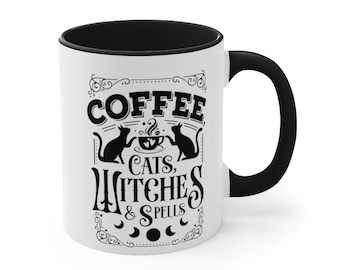 Coffee Cats Witches and Spells Wiccan/Gothic 11oz Accent Coffee Mug