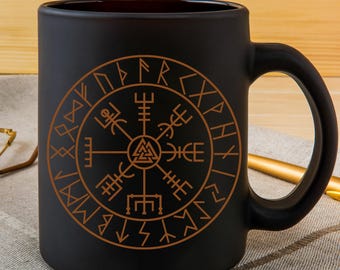 Odin Valknut, Vegvisir and Runes Mug, Valknut, Viking Gift, Norse Gift, Norse Coffee Mug,Black mug 11oz