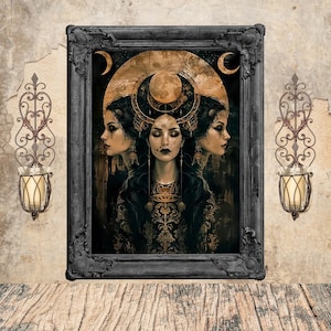 Hecate, Triple Moon, Goddess, witch, Pagan, Wall Art, Goddess of Magic, Art Print, Frame-less, Mother of witches,