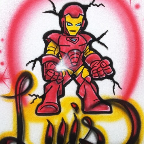 Airbrushed T-shirt Ironman with Script Style Name