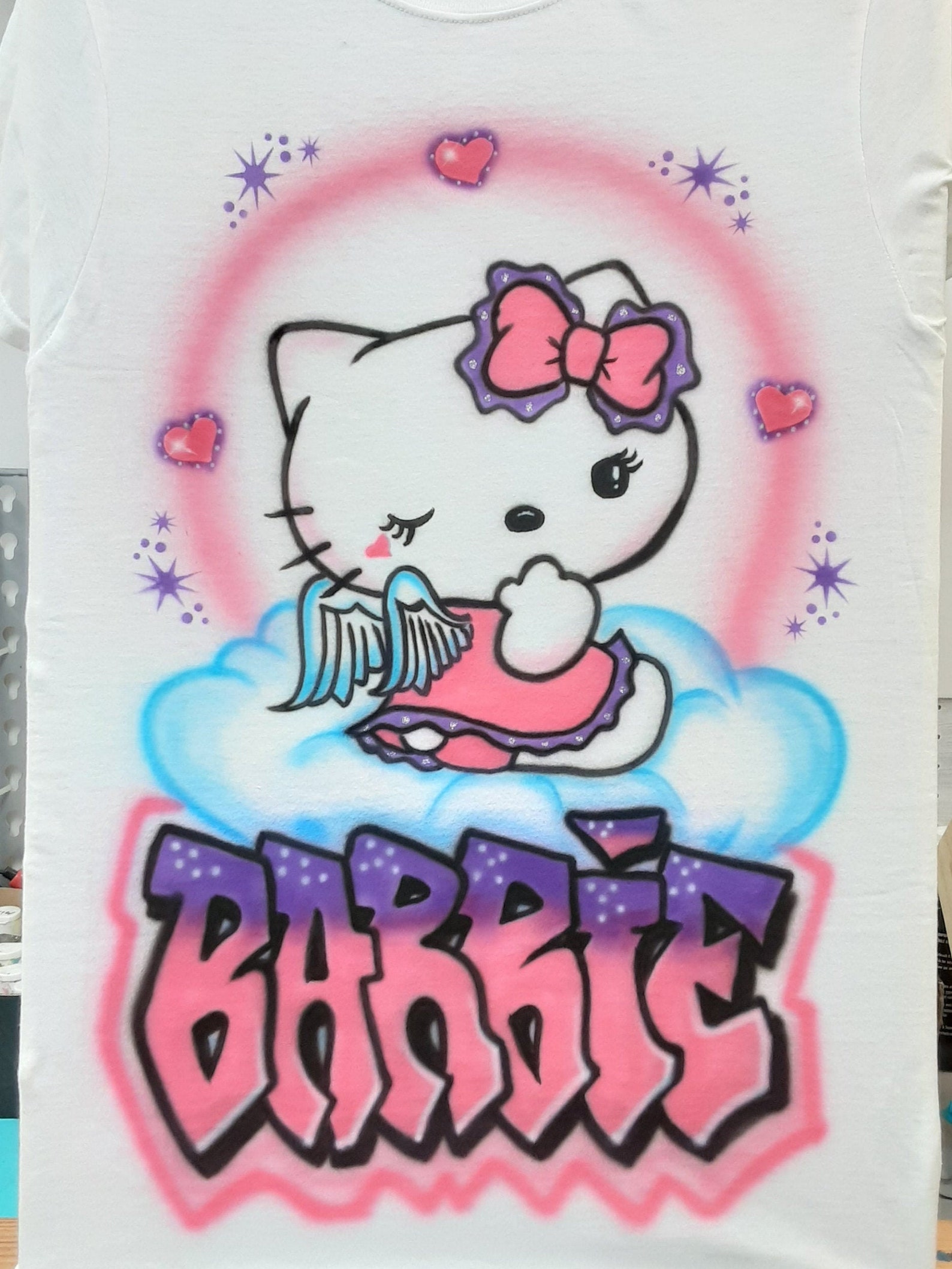 Airbrushed Tshirt Hello Kitty with Graffiti Style Name Etsy
