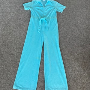 VINTAGE jaren 70 aquablauwe badstof jumpsuit van badstof