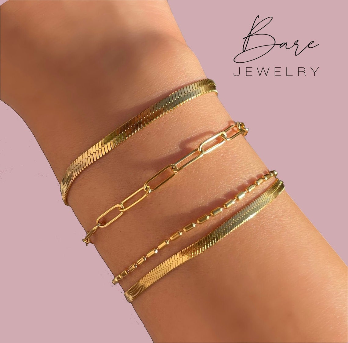 Link Chain Bracelet 18K Gold Filled Rectangle Paper Clip Etsy